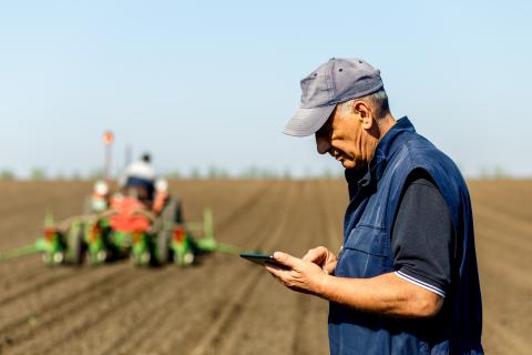 Senior farmer in field examining sowing and holding tablet in his hands © PointImages, Adobe stock