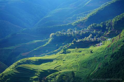 Mountainous mixed-use green valley © isarescheewin / Adobe Stock
